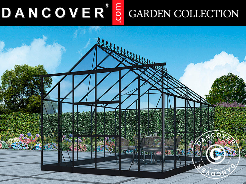 Greenhouse glass 3x3.68x2.6 m w/base and cresting, 11.04 m², Black