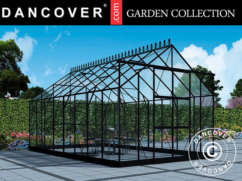 Greenhouse glass 3x4.87x2.6 m w/base and cresting, 14.61 m², Black
