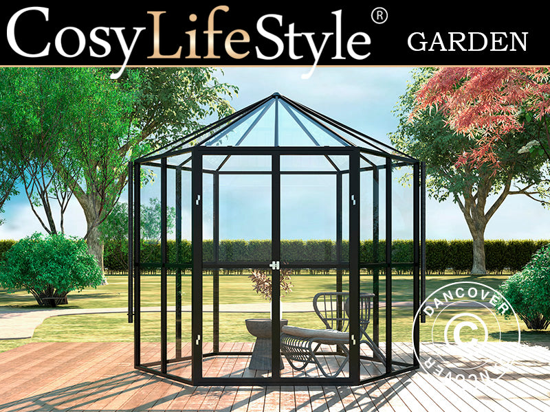 Orangery Hexagonal glass 3.74 m², 2.08x2.4x2.32 m, Black