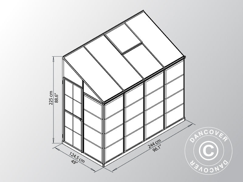 Lean-to Greenhouse Polycarbonate, 3.05 m², Palram/Canopia, 1.25x2.44x2.25 m, Silver