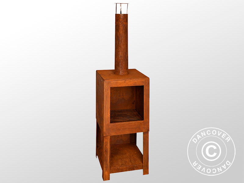 Outdoor fireplace incl. wood storage, 38.4x38.4x136 cm, Rust
