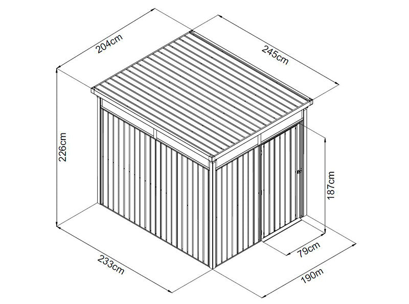 Garden shed w/skylight + overhang, 4.9x2.45x2.26 m, 12.0 m², Anthracite