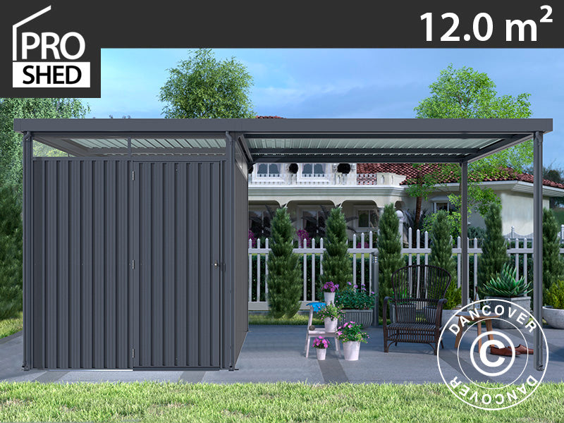 Garden shed w/skylight + overhang, 4.9x2.45x2.26 m, 12.0 m², Anthracite