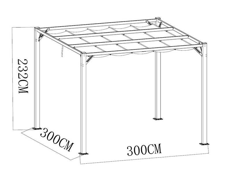 Pergola gazebo Santa Cruz, 3x3 m, Dark grey
