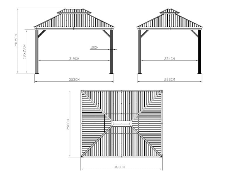 Gazebo Santa Fe w/curtains and mosquito net, 3x3.65 m, Brown