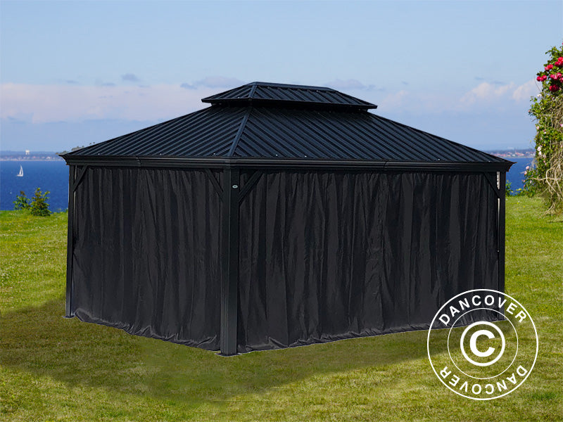 Gazebo Santa Fe Alu+ w/curtains and mosquito net, 3x4.25 m, Black