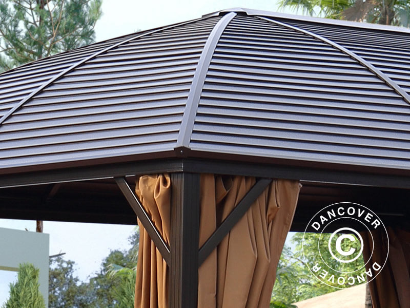 Gazebo San Jose Alu+ w/curtains and mosquito net, 3x4 m, Brown
