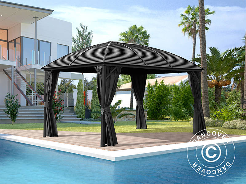 Gazebo San Jose Alu+ w/curtains and mosquito net, 3x4 m, Black