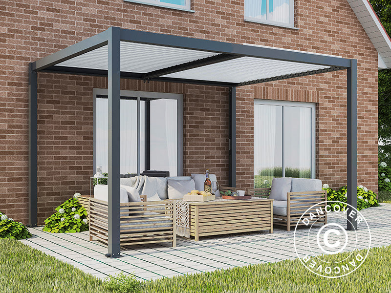 Bioclimatic pergola gazebo San Pablo Alu+, 4x4 m, Black/White