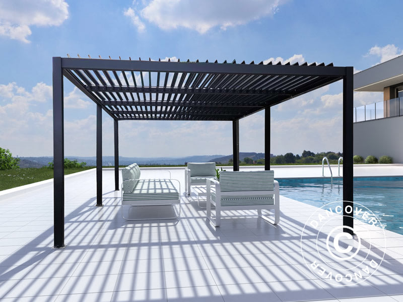 Bioclimatic pergola gazebo San Pablo Alu+, 3x5.8 m, Black
