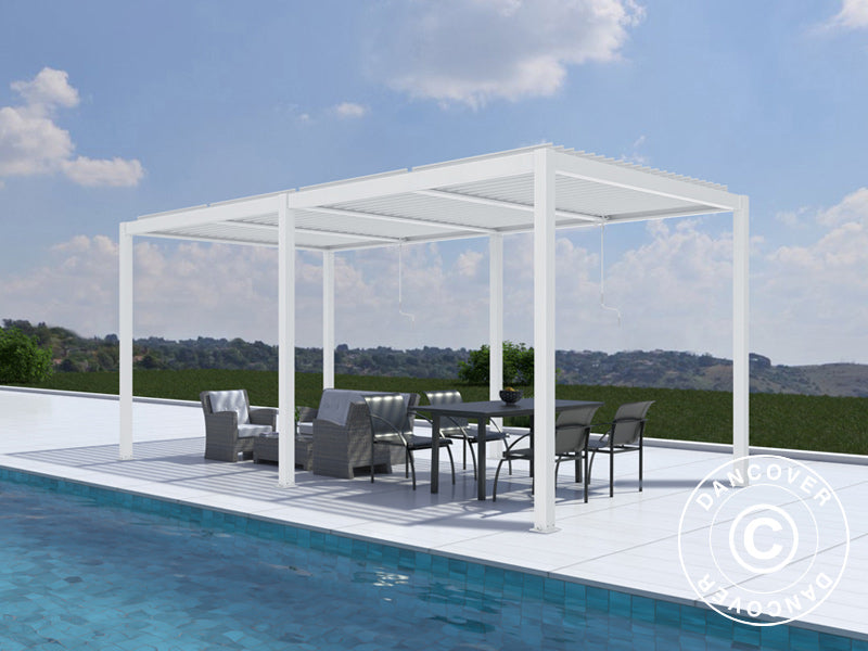 Bioclimatic pergola gazebo San Pablo Alu+, 3x5.8 m, White