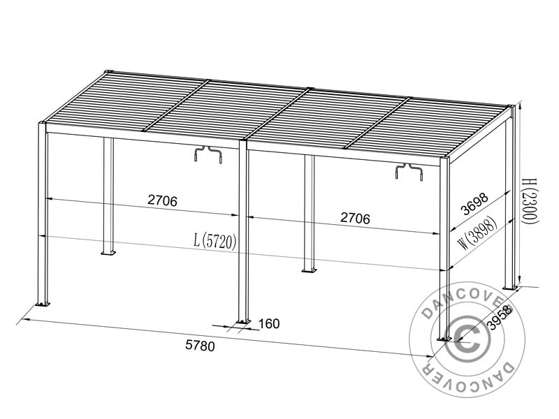 Bioclimatic pergola gazebo San Pablo Alu+, 4x5.8 m, Black/White