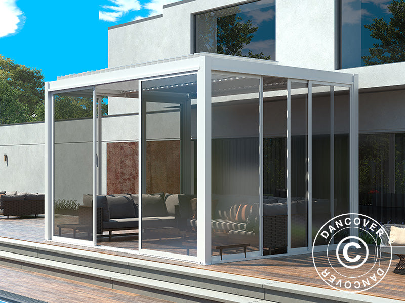 Bioclimatic pergola gazebo San Pablo Alu+ w/sliding doors, 3x4 m, White