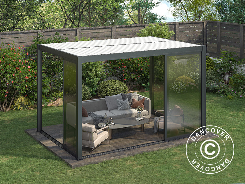 Bioclimatic pergola gazebo San Pablo Alu+ w/sliding doors, 3x4 m, Black/White