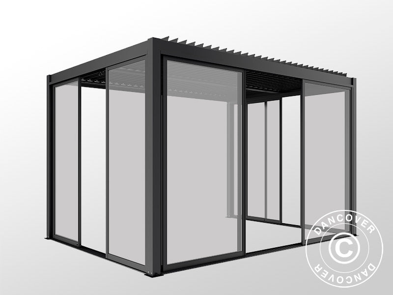 Bioclimatic pergola gazebo San Pablo Alu+ w/sliding doors, 4x4 m, Black