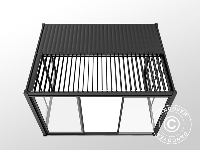 Bioclimatic pergola gazebo San Pablo Alu+ w/sliding doors, 4x4 m, Black