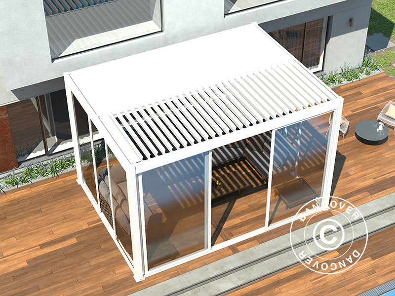 Bioclimatic pergola gazebo San Pablo Alu+ w/sliding doors, 4x4 m, White