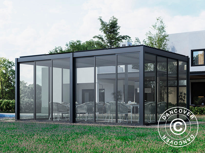 Bioclimatic pergola gazebo San Pablo Alu+ w/sliding doors, 3x5.8 m, Black