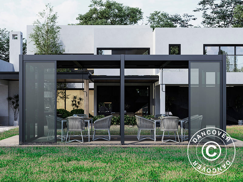 Bioclimatic pergola gazebo San Pablo Alu+ w/sliding doors, 3x5.8 m, Black