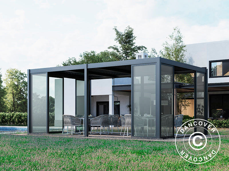 Bioclimatic pergola gazebo San Pablo Alu+ w/sliding doors, 3x5.8 m, Black