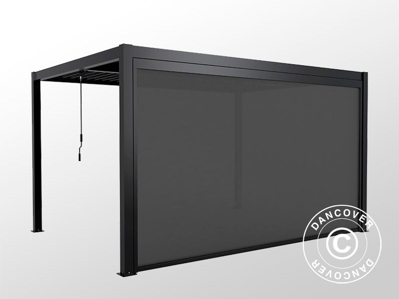 Bioclimatic pergola gazebo San Pablo Alu+, 4x4 m w/4 sidewall screens, Black