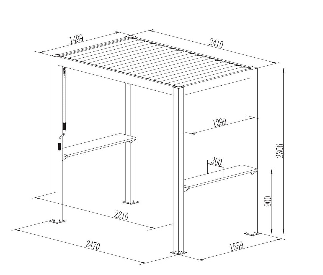 Pergola San Juan for BBQ, 2.5x1.5x2.3 m, Black