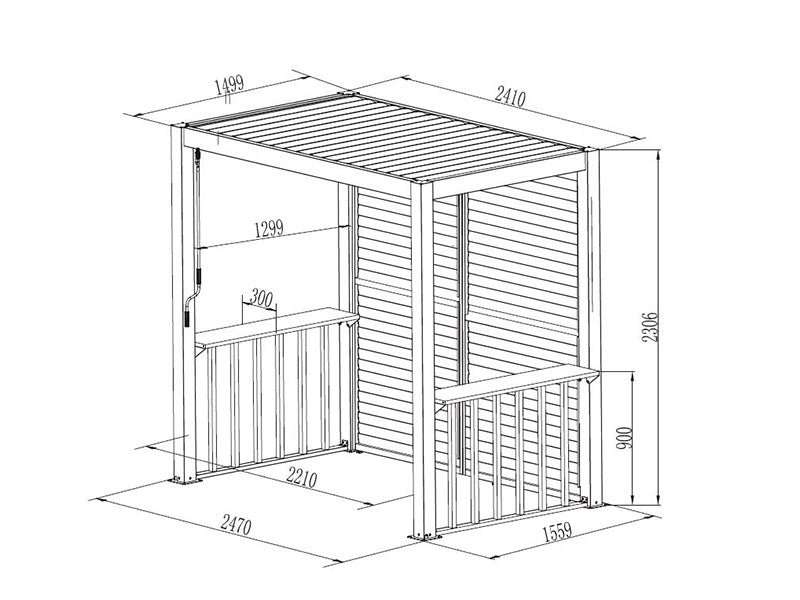 Pergola San Juan for BBQ, complete w/louvre walls and sides, 2.5x1.5x2.3 m, Black/Wood-look