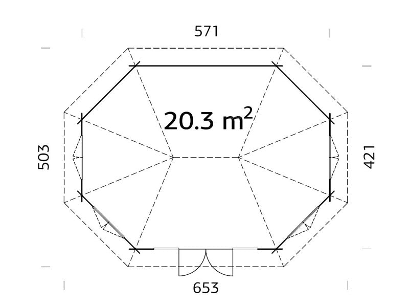 Wooden Gazebo w/floor, 5.71x4.21x3.71 m, 20.3 m², Natural