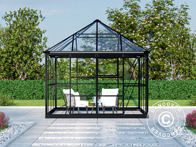 Orangery, gazebo glass 8.06 m², 2.82x2.86x2.8 m w/base, Black