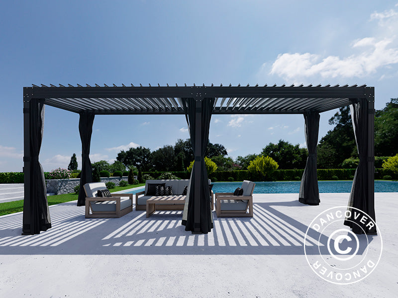 Pergola Gazebo Monterey 4x6m w/SWK+Net Black