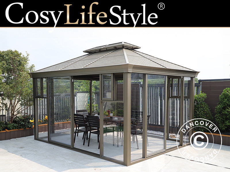 Gazebo San Bruno w/polycarbonate sidewalls, 3x4 m, Brass