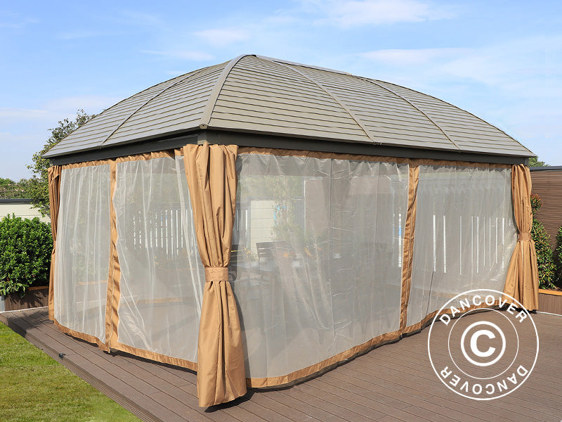 Gazebo San Jose w/curtains and mosquito net, 3.6x5 m, Brass/Beige