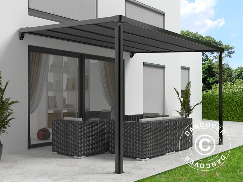 Patio Cover, wall-mounted pergola Santa Ynez, 4x3 m, Black/Dark Grey