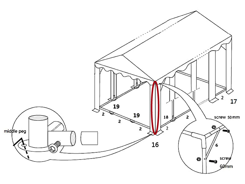 Standing leg, Ø50 mm, 2188 mm