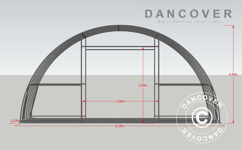 Arched Storage tent 9.15x12x4.5 m, PVC Green