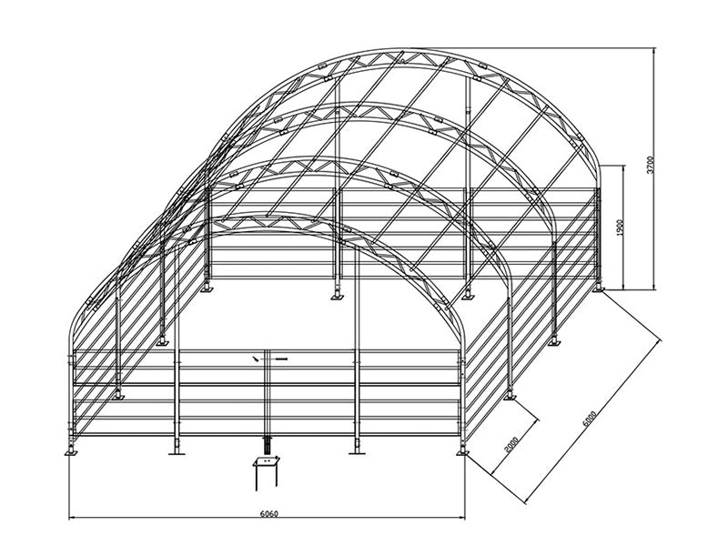 Livestock shelter Truss 6x6x3.7 m, PVC, Green