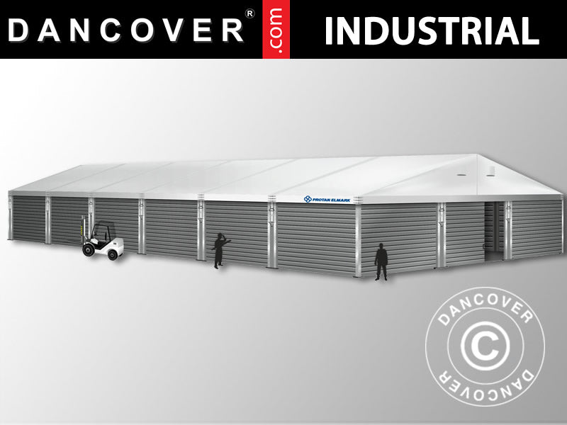 Industrial Storage Shelter Alu 15x30x6.53 m w/sliding gate, PVC/Metal, White