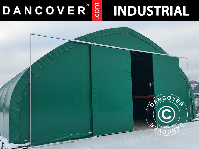 Storage shelter, arched tent 8x15x4.33 m w/sliding gate, PVC, Green