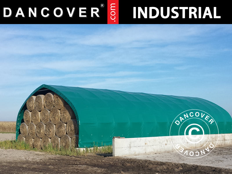 Storage shelter, arched tent 8x15x4.33 m w/sliding gate, PVC, Green