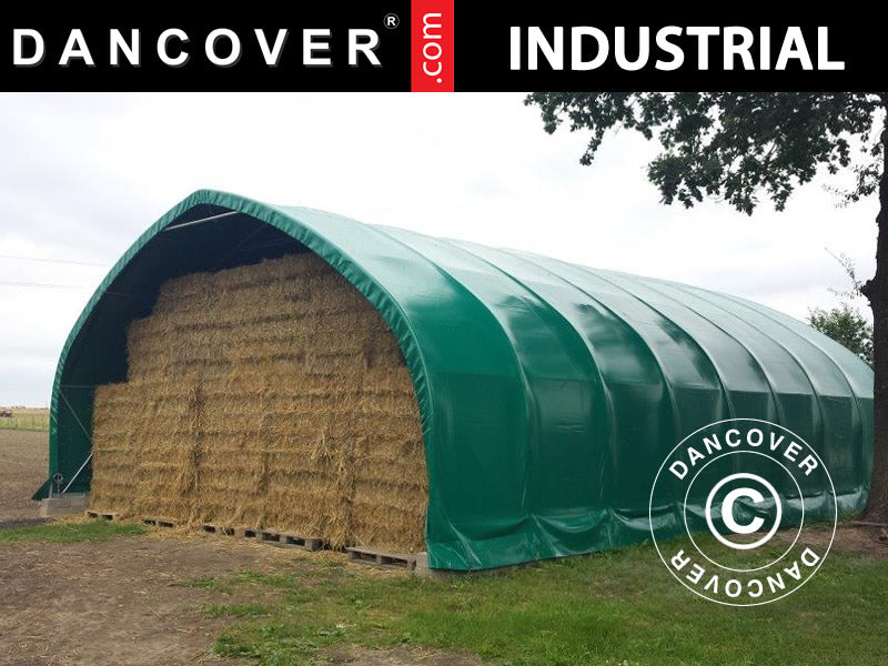 Storage shelter, arched tent 8x15x4.33 m w/sliding gate, PVC, Green