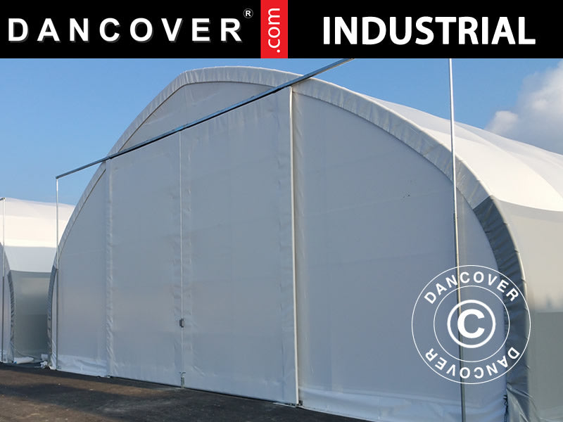 Storage shelter, arched tent 12x16x5.88 m w/sliding gate, PVC, White/Grey