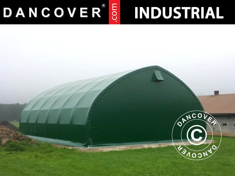 Storage shelter, arched tent 12x16x5.88 m w/sliding gate, PVC, Green