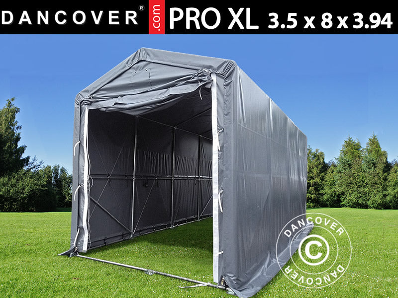 Storage shelter PRO XL 3.5x8x3.3x3.94 m, PVC, Grey