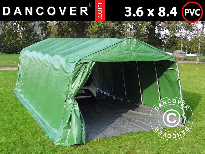 Portable garage PRO 3.6x8.4x2.7 m PVC with ground cover, Green