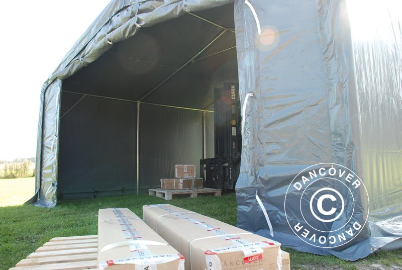 Storage shelter PRO 5x8x2.5x3.89 m, PVC, Grey