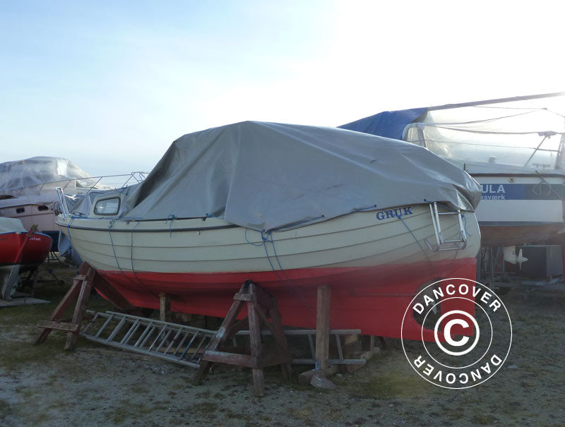 Tarpaulin 6x12 m, PVC 600 g/m², Grey, Flame retardant