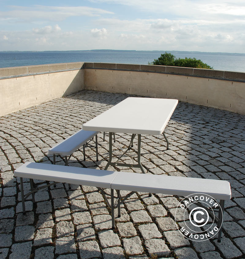 Party package 1 folding table (240 cm) + 2 folding benches (244 cm)