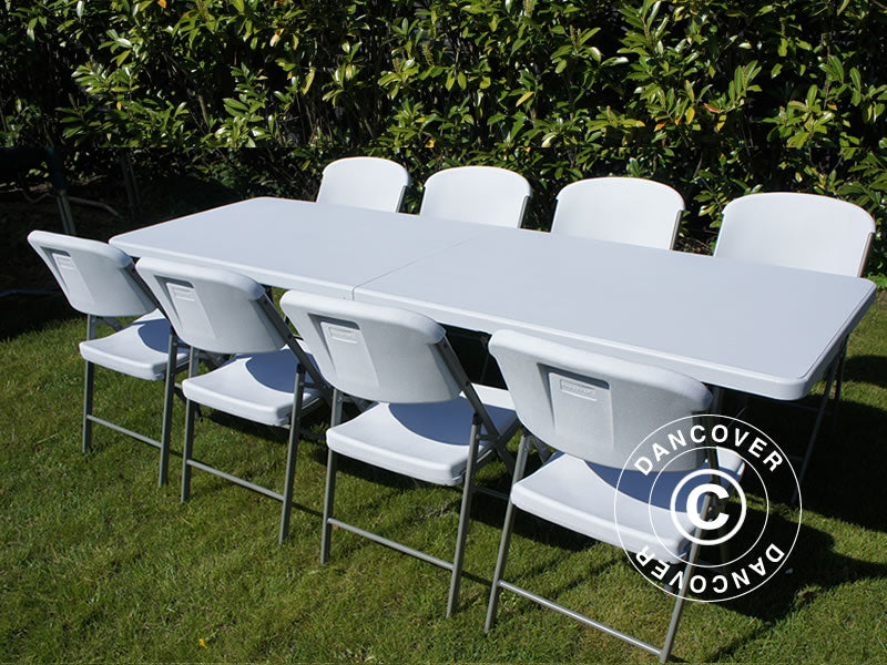 Party package, 1 folding table (240 cm) + 8 chairs, Light grey/White