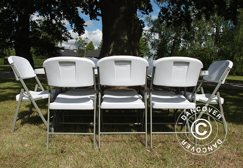 Party package, 1 folding table (180cm) + 8 chairs, Light grey/White