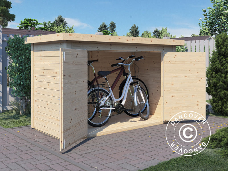 Wooden bike shed, Bertilo Wallstore Velo, 2.06x1.02x1.35 m, 2.1 m², Natural